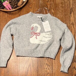 Sincerely Jules Cropped oversized cozy Gray Sweater with Swan Design